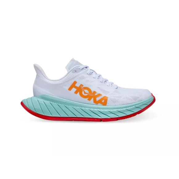 Hoka  one One Carbon x2 White Blazing Orange White and Coral Athletic Sneakers - Picture 2 of 13
